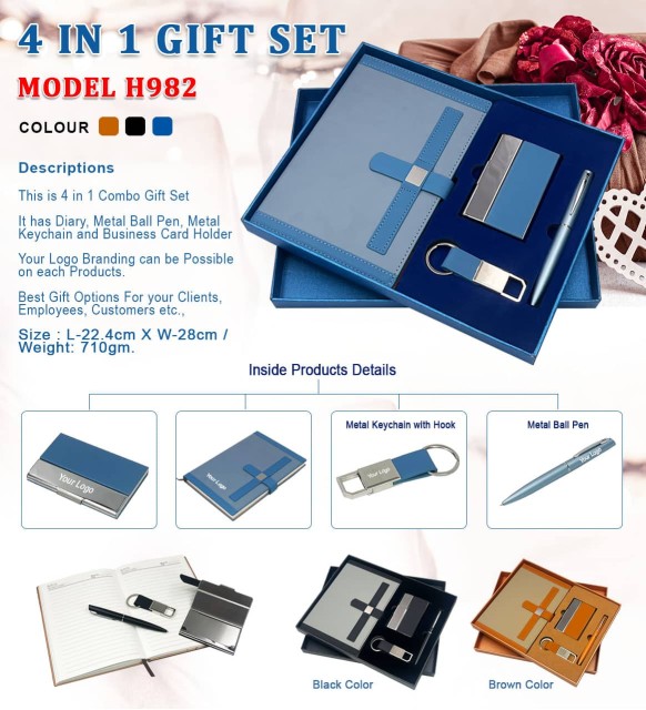 4 in 1 gift set model h982 diary, metal ball pen, metal keychain and card holder